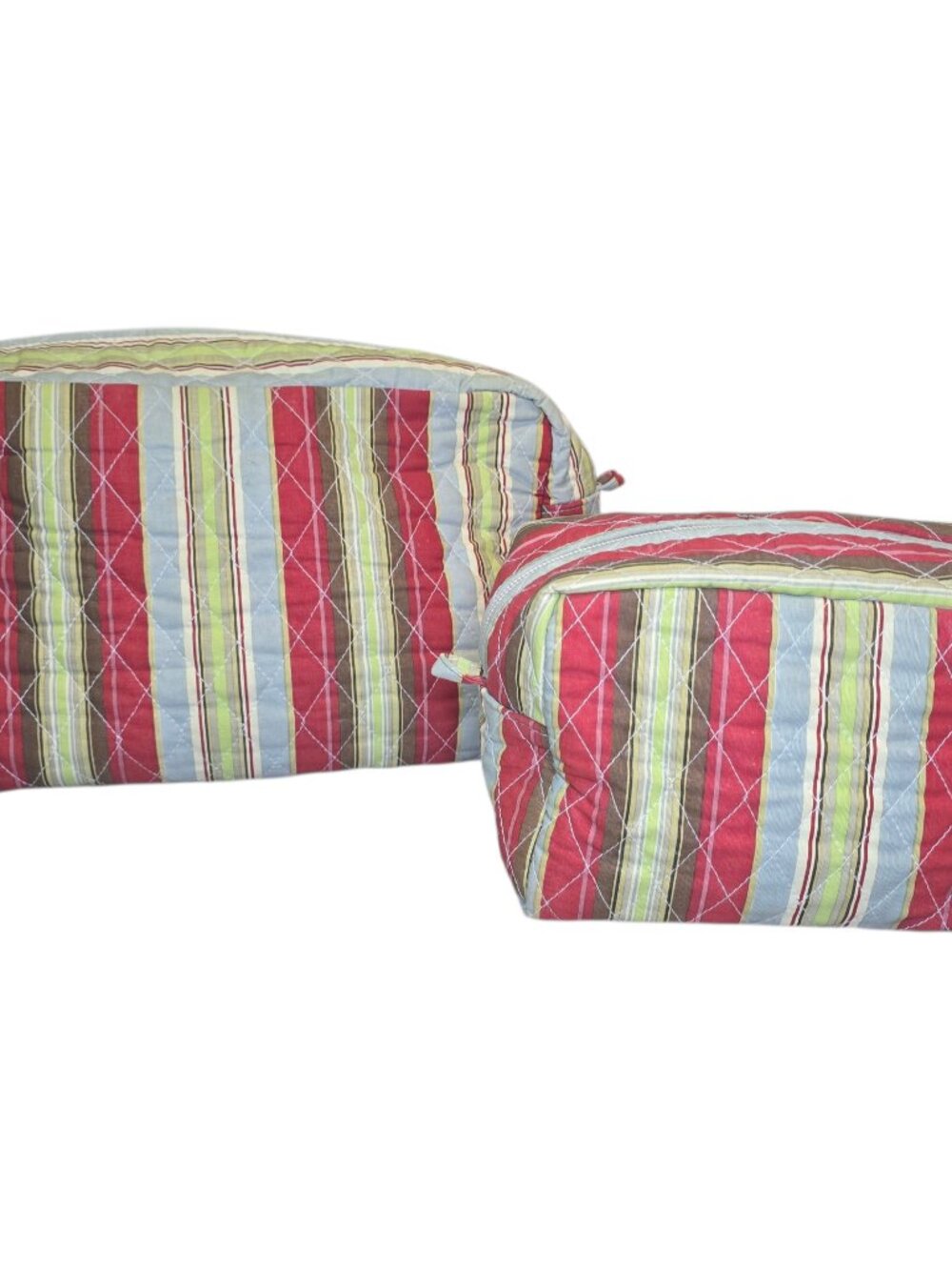 Set Of 2 Pottery Barn Cosmetics Toiletry Makeup Bags Plastic Lined Cotton Shell